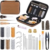Mnuizu Leather Repair Kit, 40 Pieces Leather Sewing Kit With Waxed Thread, Sewing Awl, Sewing Needles for Adult DIY Craft & U