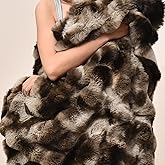 PHF Luxury Faux Rabbit Fur Blanket Twin Size, Ultra Soft Fluffy Plush Cozy Warm Bubble Blanket for Bed, Couch, Sofa Decorative, Thick Reversible Suitable for Fall & Winter, 60" x 80", Tie Dye Brown