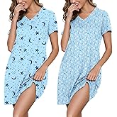 Marvmys Women 2 Pack Nightgowns Soft Short Sleeve Sleep Shirts Sleepwear V Neck Comfy Lounge Dress Nightshirts
