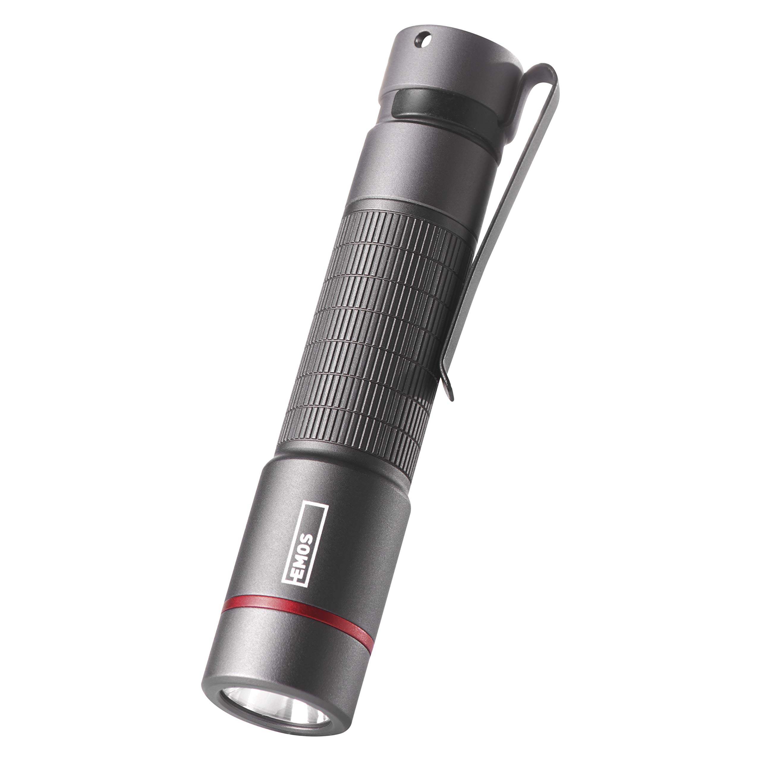 EMOS Super Bright Mini Flashlight, IP65 CREE LED Pen Light, 170LM Metal Flashlight with 100M Beam Range, Steel Clip P3160 Black