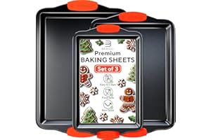 BENICCI Premium Non-Stick Baking Sheets Set of 3 - Deluxe BPA Free, Easy to Clean Racks w/Silicone Handles - Bakeware Pans for Cooking Baking Roasting - Lets You Bake The Perfect Cookie or Pastry Every Time