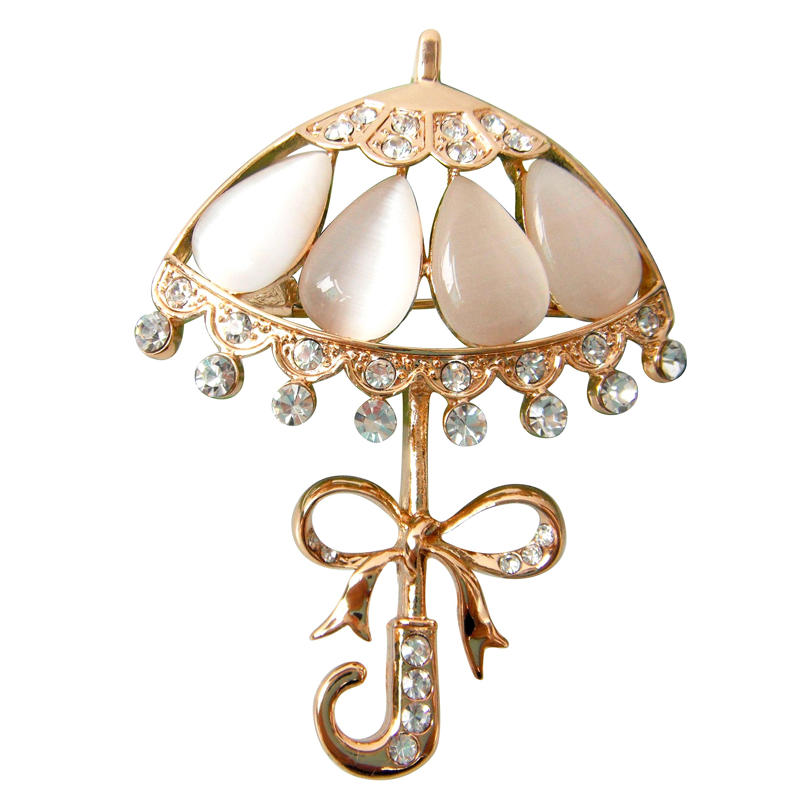 Navachi 18k Gold Plated White Opal Crystal Umbrella Az7931 Brooch pins