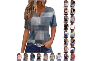 BABYSBULE Summer Tops for Women 2024 Trendy V Neck Button Down Shirts Short Sleeve Dressy Blouses Loose Fitting Tunic Tops