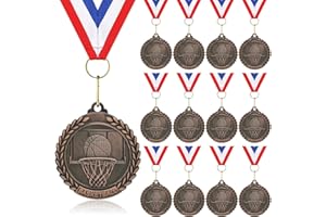DONRIME Basketball Medals for Awards - 12 Pack Gold Metal Medal for Basketball Team, Sports Day Favors Prizes for Kids Boys Children Adults