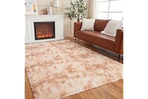 AMTOVO Area Rugs for Living Room, Fluffy Tie Dyed Beige 8x10 Clearance Bedroom Rug, Large Throw Shag Carpet for Nursery, Kids, Playroom Home Decor