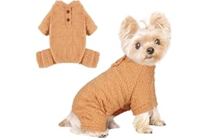 SHIFENMEI Dog Sweaters for Small Dogs Winter Dog Pajamas Sized Dogs Boy Girl Fleece Pet Clothes Puppy Outfit 4 Legs Jumpsuits for Chihuahua Yorkie Cat Apparel (Khaki, Small)