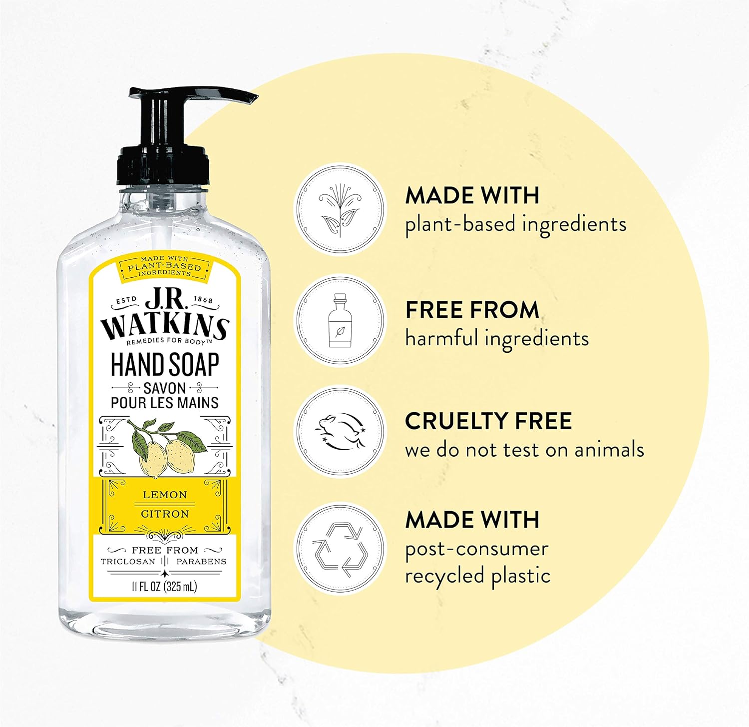 JR Watkins Gel Hand Soap, Lemon, 6 Pack, Scented Liquid Hand Wash for Bathroom or  Kitchen, USA Made and Cruelty Free, 11 fl oz: Health & Personal Care