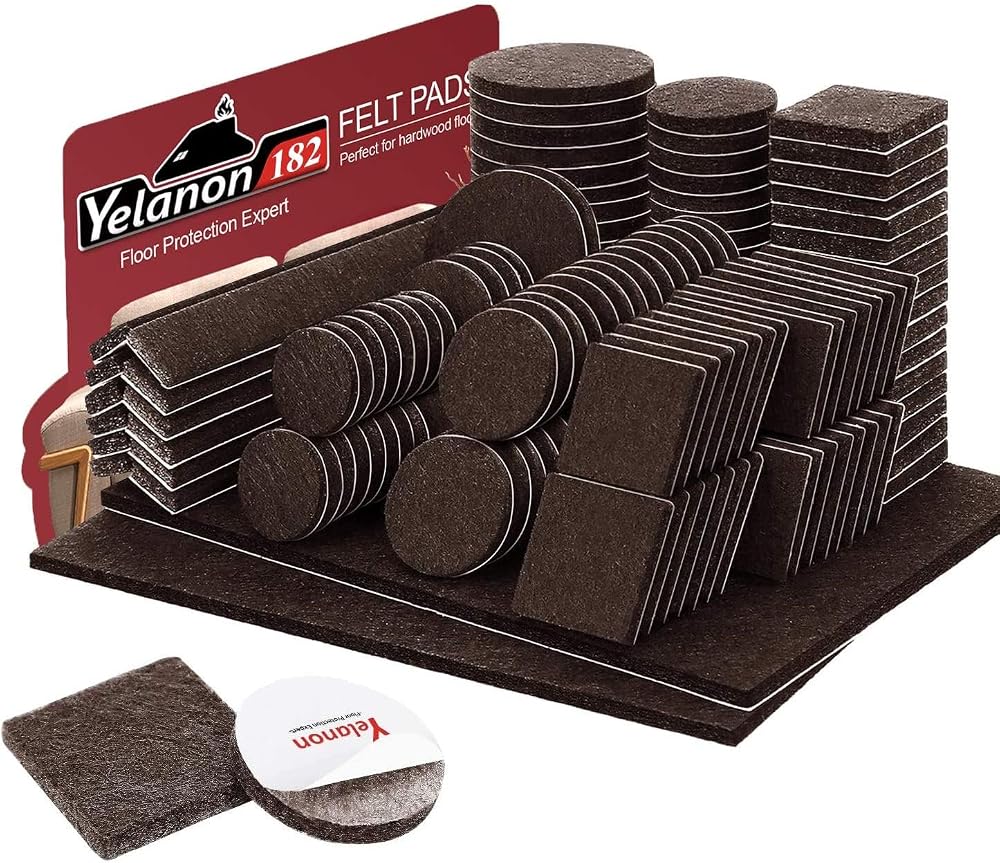 Yelanon Felt Furniture Pads 182 Pcs Self Adhesive Anti Scratch Brown