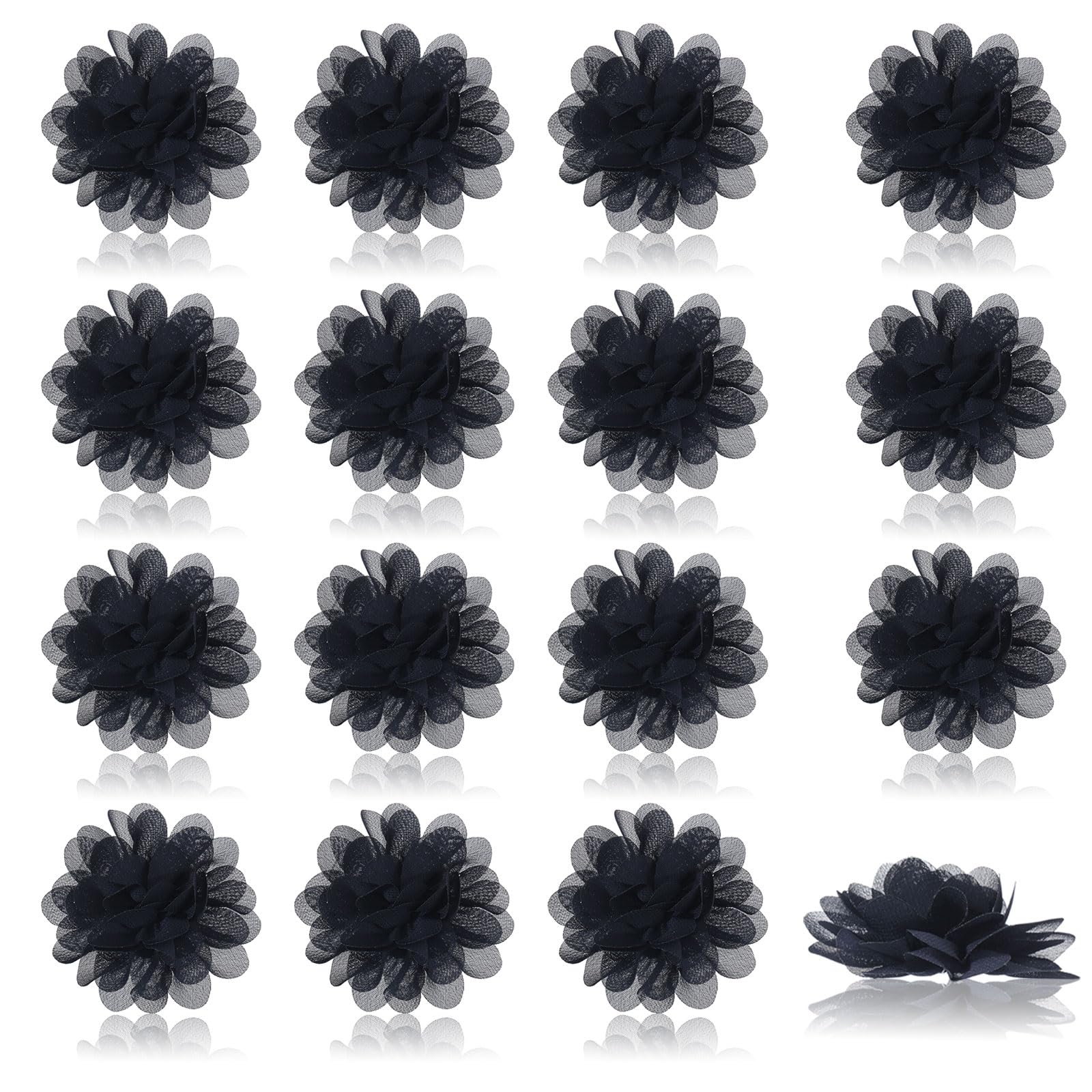 CHGCRAFT 16PCS Chiffon Flowers Black Chiffon Flower Sewing Fabric Appliques Mesh Flowers Sewing Appliques 3D Decorative Patches for Clothing Headbands Flower Wedding Dress Accessories