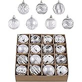 Valery Madelyn Christmas Tree Decorations Set, 16ct 2.36 Inches White and Silver Shatterproof Christmas Ball Ornaments Bulk, Elegant Hanging Ornaments for Xmas Holiday Party Decor