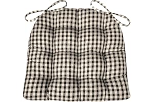 Barnett Home Decor Farmhouse Check Black Dining Chair Pad with Ties - Standard Size 17 Chair Cushion - Latex Foam Fill - 100% Cotton, Made in USA - Machine Washable, Reversible, Checkered