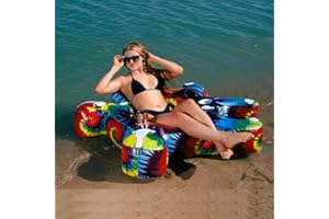 Fluzzle Tube 3.0 Tye Dye Inflatable Float Tube with Interlocking Connectors | Mesh Bottom, Backrest Chair with 2 Cup Holder | Heavy Duty Water Tube for Pool, Lake, Beach, River Run