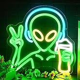 KHK Green Alien Neon Sign - USB Battery Powered LED Wall Sign for Game Room, Home Bar, Party, Bedroom & Man Cave Decor for Teens and Kids Lights Led Gaming for Boy & Girl Room Decor -Best Gamer Gifts for Boys Kids (11.8*11.8in)