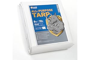 GUARD SHIELD Heavy Duty Tarp 8x10 Feet White Multi Purpose Thick Waterproof Poly Tarp Cover 10mil
