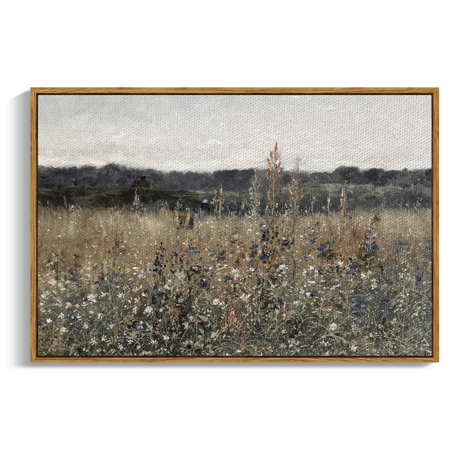 Photo 1 of InSimSea Framed Canvas Wall Art, Landscape Art, Meadow with Flowers, Modern Farmhouse Decor, Cottagecore Bedroom Bathroom Office Decor, 24"x36"
