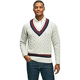 Brooks Brothers Men's Long Sleeve V-Neck Supima Cotton Half-Zip Tennis Sweater, Grey, Small