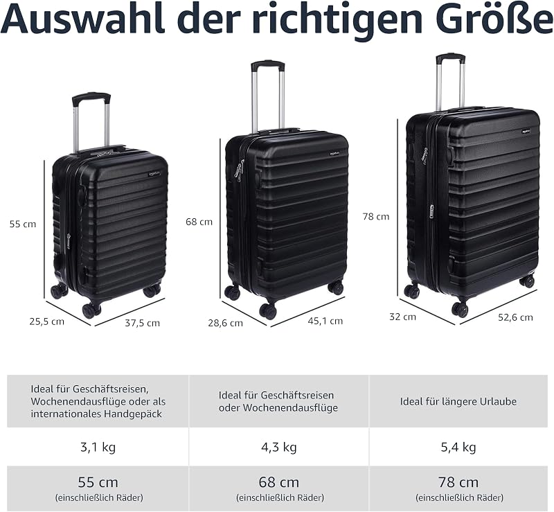 Hartschalen-Koffer Groß, Erweiterbares ABS-Reisegepäck, 4 Doppel-Spinnerräder, Kratzfest, 78cm x 52,6cm x 32cm, 105l, 5,4kg, Schwarz, für Längere Reisen und Familienurlaub — Foto 5 von 7