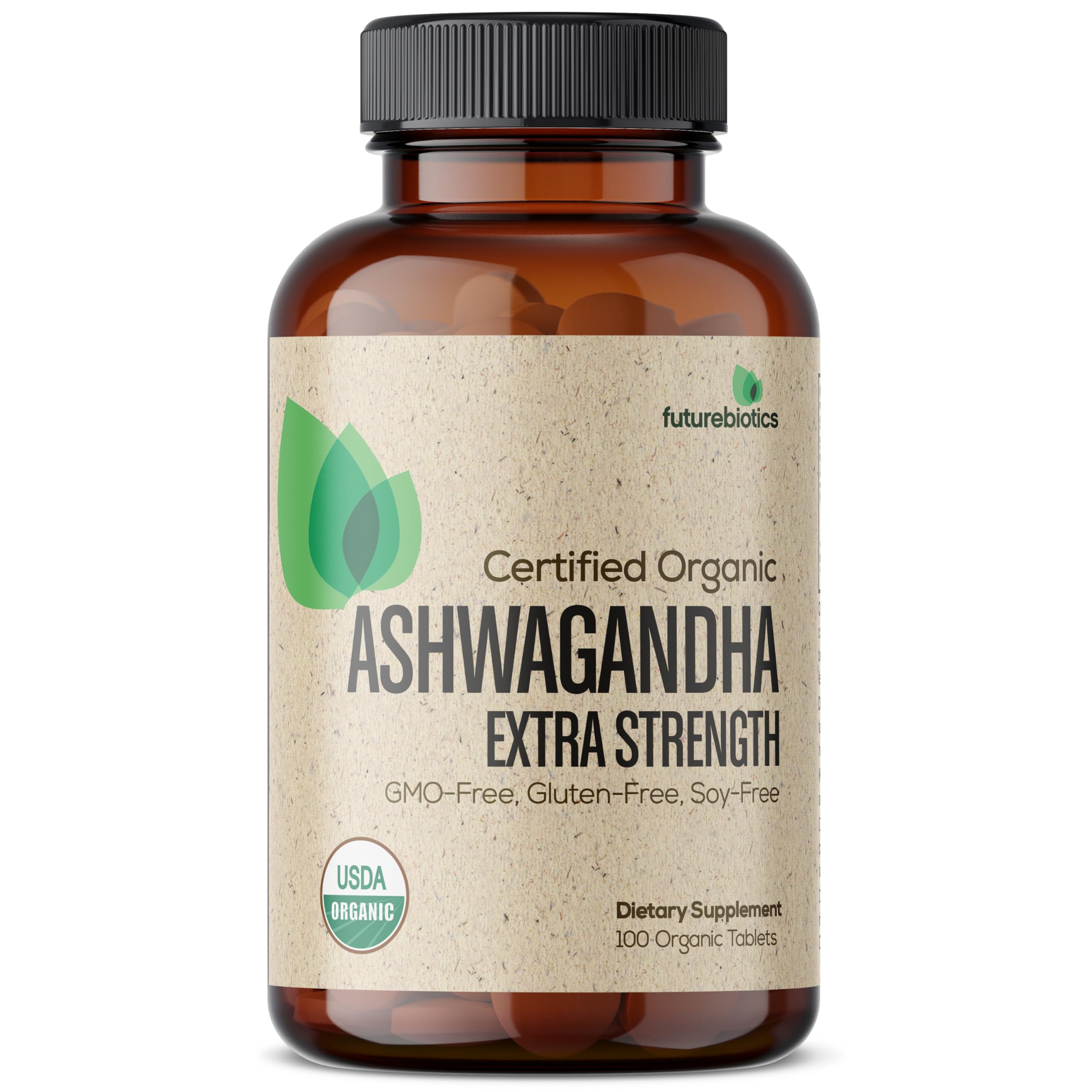 Futurebiotics Certified Organic Ashwagandha, Stress Mood & Energy Support Adaptogenic Herb, Non-GMO, 100 Organic Tablets