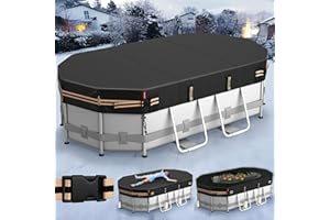 QH.HOME 10x16 Ft Oval Pool Cover for Bestway/Intex/Coleman Frame Oval Pool, [Excellent Windproof ] with Adjustable Buckle Straps & Drawstring Hem. [Durable, Tear Resistant]