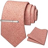 JEMYGINS Solid Color Cotton Cashmere Necktie and Pocket Square Tie Clip Sets for Men
