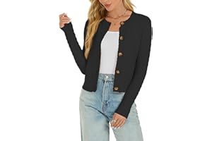 Enjyam Women's Long Sleeve Cropped Knitted Sweater Cardigan Button Down Open Front Knitted Shrug Sweaters