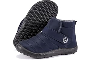 Aomigoct Boys Girls Winter Snow Boots: Waterproof Toddler Little Kid Boot with Fur Lined Easy Handles Unisex Child Warm Booties Comfortable Non Slip Walking
