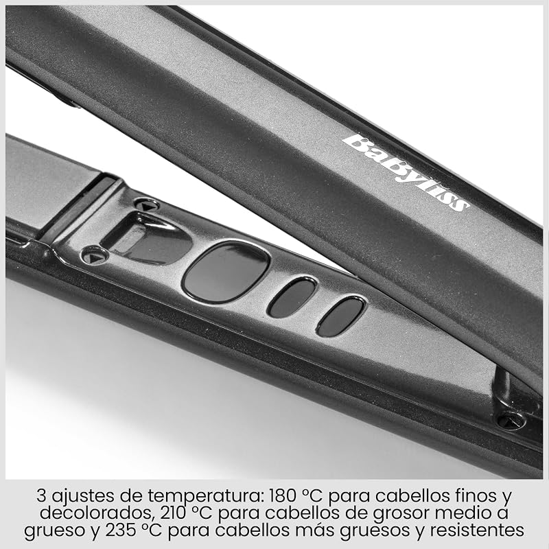 Titanium Shine Plancha de Pelo - Tecnología de Deslizamiento Suave en Titanio-Cerámica, 5 Niveles de Calor 150–230°C, Uso Mundial, Plata, ST260E