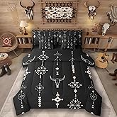 Erosebridal Western Comforter Set 7-Piece Bed in a Bag Twin | Southwestern Decor Rustic Bedding Sets Longhorn Skull Boho Aztec Comforter and Sheet Set, Abstract Geometric Bohemian Room Decor,Black