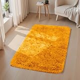 Aspire Homeware Ochre Fluffy Rug 50x80 cm Non Slip Anti-Shed Modern Shag view 2