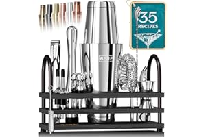 Pro Cocktail Kit | Mixology Bartender Kit | 14-Piece Cocktail Shaker Set | Martini Home Bartending Bar Accessories | Incl. 35