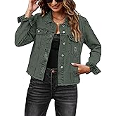 luvamia Denim Jacket for Women Distressed Jean Jackets Button Up Vintage Western Trucker Jacket Frayed Hem Pockets