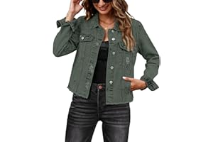 luvamia Denim Jacket for Women Distressed Jean Jackets Button Up Vintage Western Trucker Jacket Frayed Hem Pockets