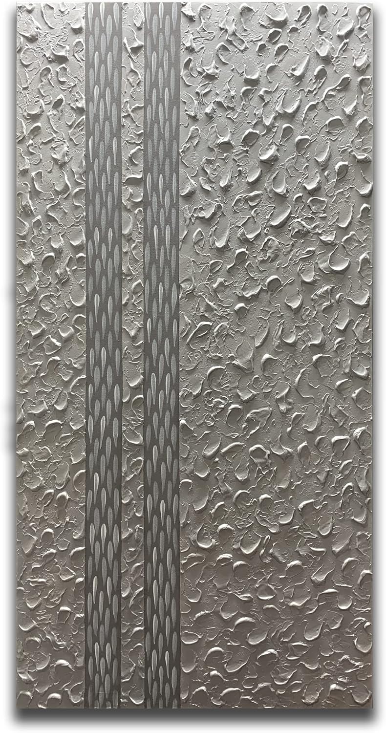 Paintings - Yika Art, Canvas Paintings Abstract Silver Grey Wall Art Thick Texture Rough Surface Modern Oil Painting Imitation Old Handicrafts Grey Artwork Ready to Hang for Living Room Office 24x48 Inch