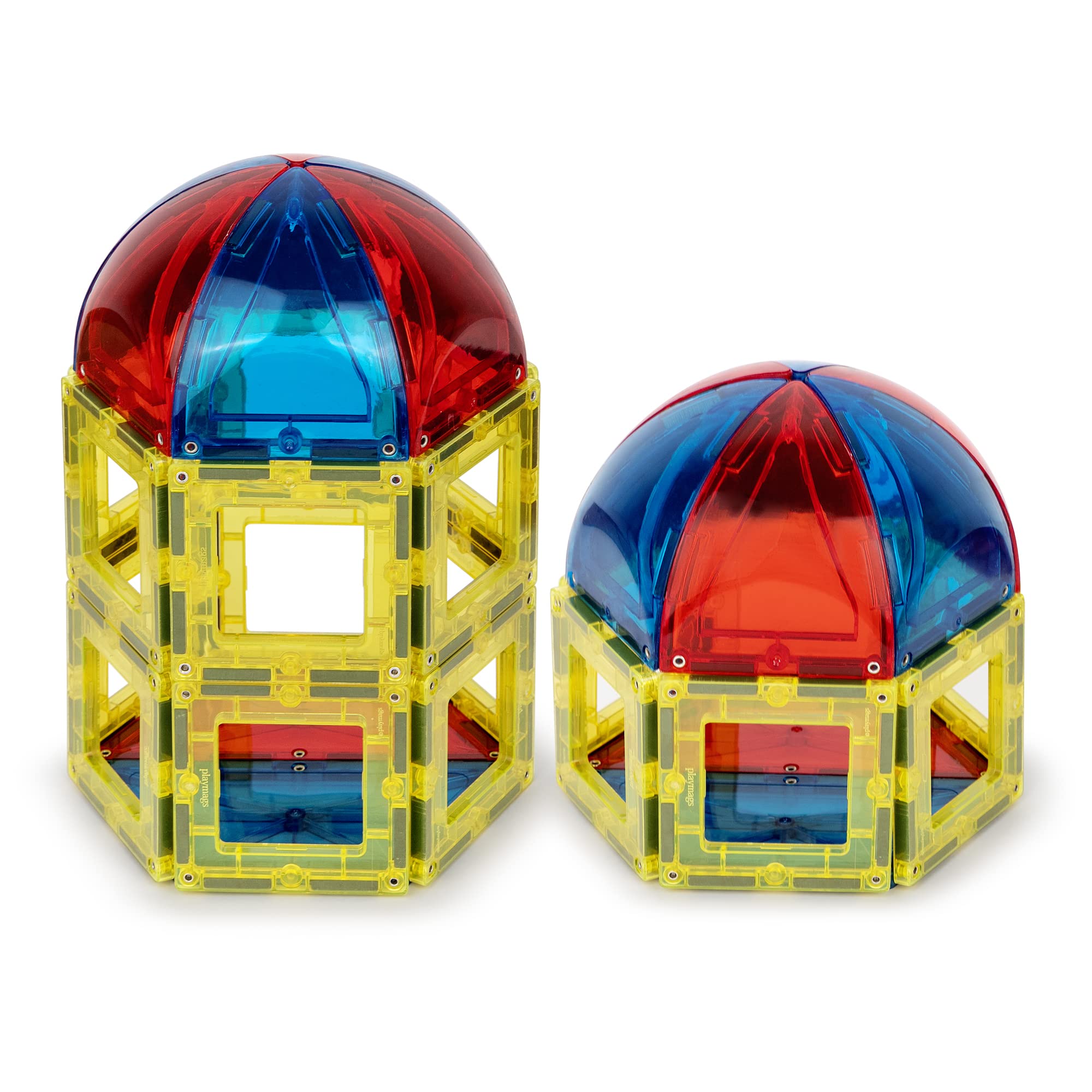 Playmags 28 Piece Dome Set – Magnetic Building Blocks & STEM Construction Set for Kids – Stronger Magnets, Durable Clear Colour Tiles