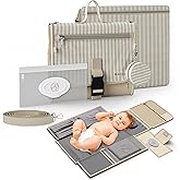 Portable Diaper Changing Pad - Large, Waterproof Travel Changing Pad for Baby with Extra Storage, Wipes Pocket & Pacifier Case - Portable Diaper Changing Station - Beige Striped