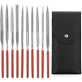 11 Pcs Mini Diamond Needle File Set Small Metal Riffler Files Jewelers File Precision Hand Tools with Leather Case for Glass Wood Stone Jewelry Plastic Carving Round Triangular Square Flat Shape