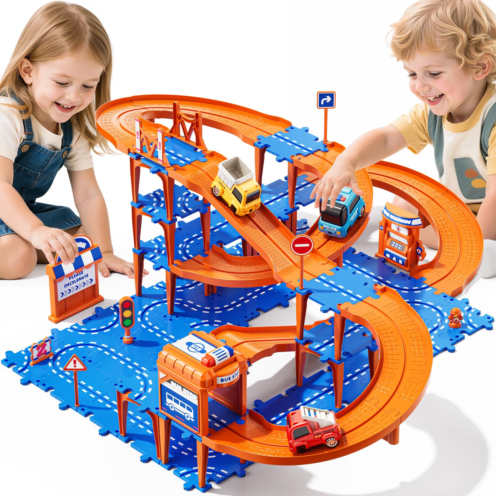 View 1 of *MISSING THE 3 CARS*  96PCS Puzzles Track Cars Toys for Kids Age 3-8 8-13, 4-Tier Race Track , Toddler Educational Floor Puzzle Car Games Toys for Toddlers, Boys and Girls, 5 6 7 8 9 10 Years Old Birthday Gift