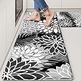 Arenarug Kitchen Mats for Floor 2PCS Cushioned Anti Fatigue Kitchen Mats Waterproof Non Slip Kitchen Mat Rug Set Comfort Foam Standing Mat for Sink, Laundry, Office, Black White