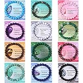 FIRAZIO 12PCS 6mm 8mm Gemstone Beaded Bracelets for Women Semi-Precious Natural Crystal Bracelets Round Beads Gemstones Stretch Bracelet Jewelry Gift