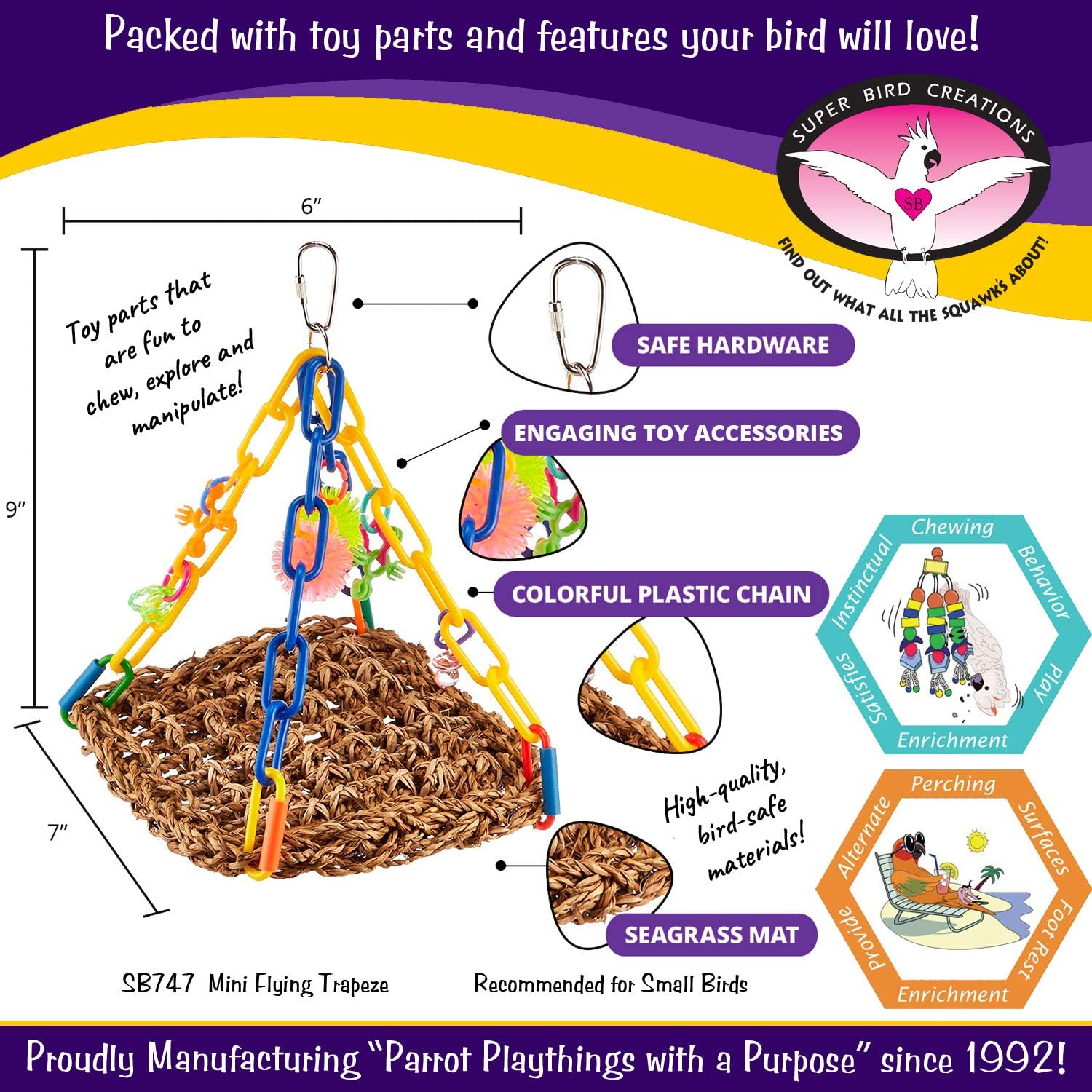 Super Bird Creations Mini Flying Trapeze Toy for Birds : Pet Supplies