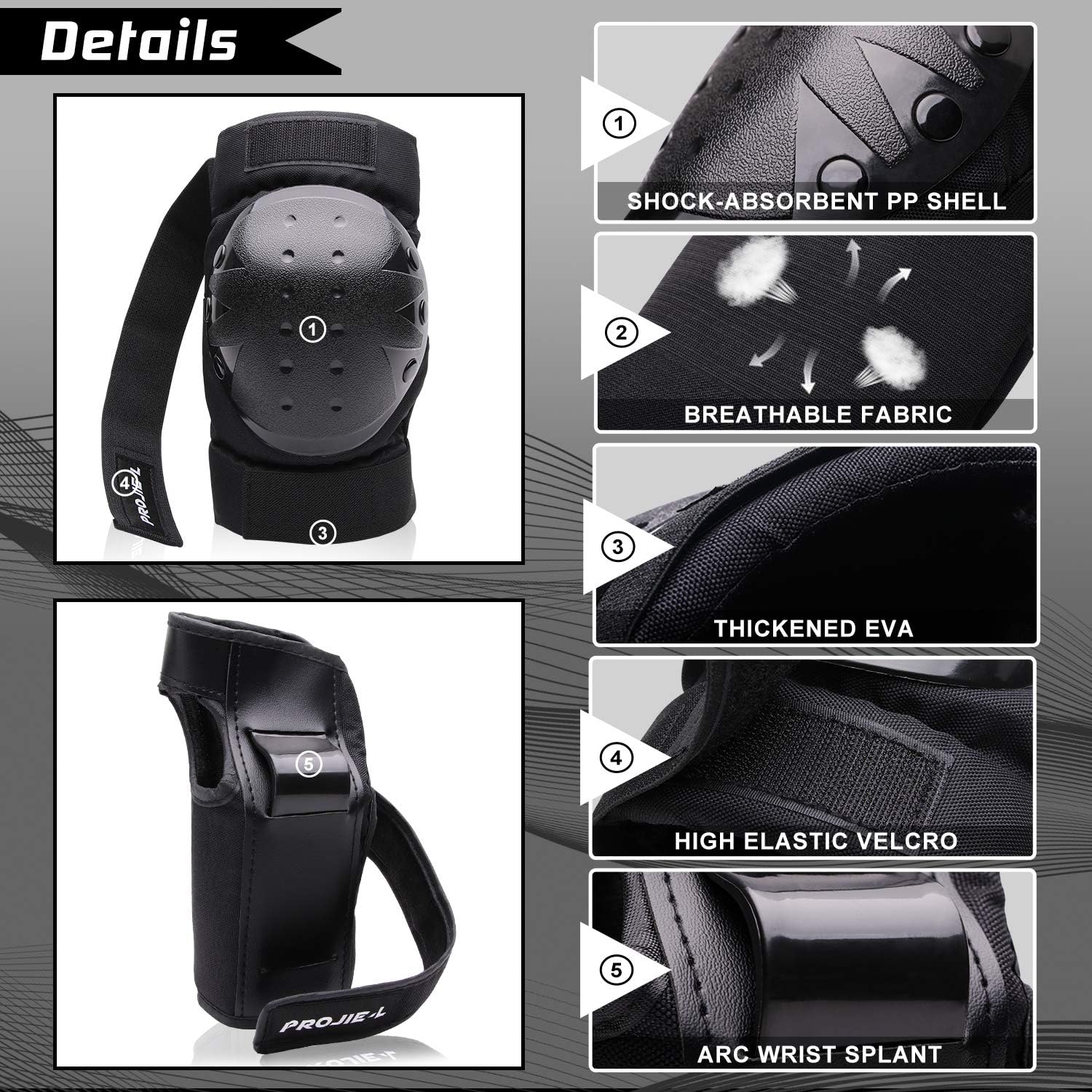   Protective Gear Set for Youth/Adult Knee Pads Elbow Pads Wrist Guards for Skateboarding Roller Skating Inline Skate Cycling Bike BMX Bicycle Scootering 6pcs  : Sports & Outdoors