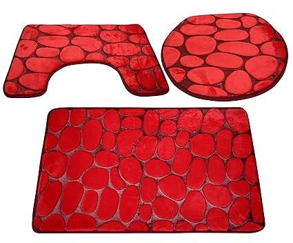 Livzing Synthetic Nonslip Toilet Seat Cover Contour Mat (Red) - Set of 3