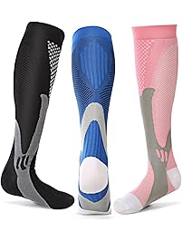 3 Pairs Compression Socks Men Women Athletic Socks for Run, Basketball, Soccer, Travel, 20-30 mmhg