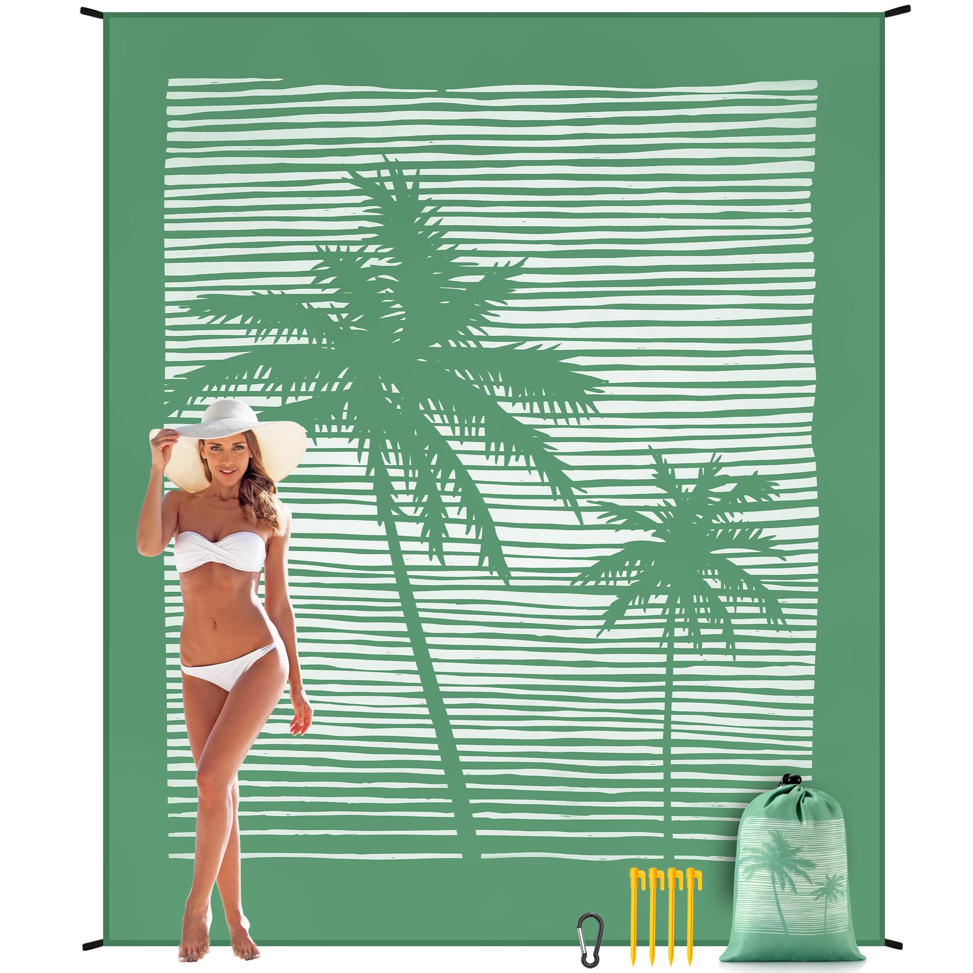 Photo 1 of HIHOHO Beach Blanket, Sandproof Beach Mat, Waterproof Quick Drying Lightweight Outdoor Aztec Picnic Mat 79" X 83" for 2-4 Adults with Pocket for Travel, Camping, Hiking