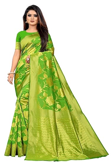 Womens Jacquard Silk Saree With Blouse Piece