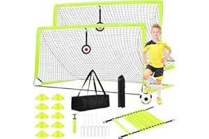 ENMONS Soccer Goal - Set of 2 Soccer Nets, 6x4 ft Portable Pop Up Soccer Goals for Backyard - Soccer Training Equipment with Soccer Ball, Ladder, and Cones - Toddler Kids Youth Outdoor Game Toys