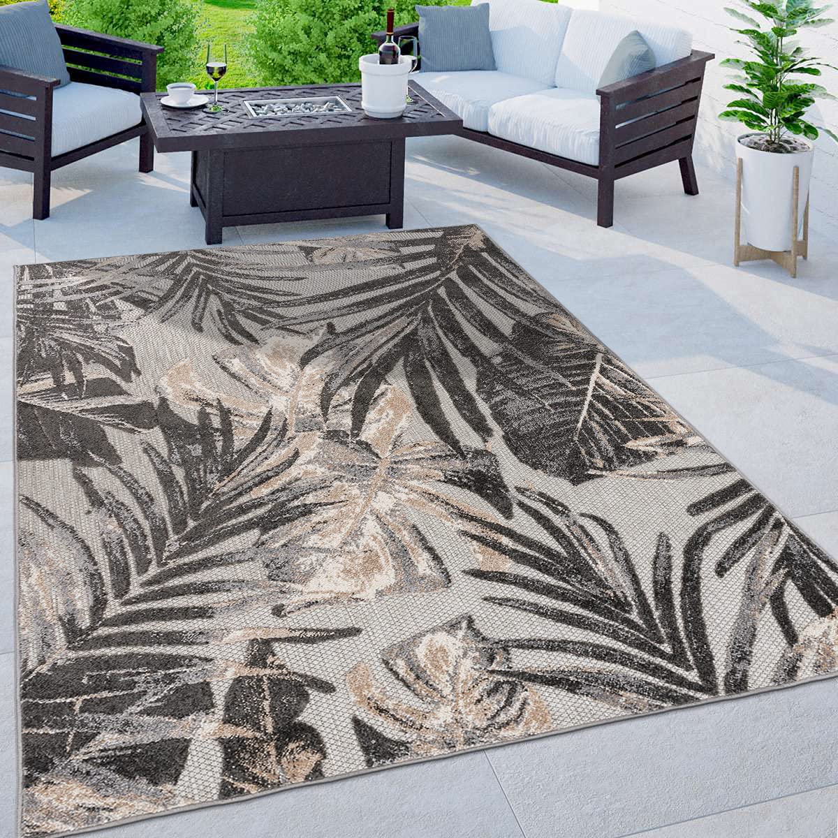 Rugshop Tropical Floral Leaves Indoor/Outdoor Area Rug 5' x 7' Gray Image