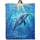 Dolphin Ocean Throw Blanket for Girls Boys Kids Adults, 50x60 in, Cozy Flannel Blanket for Bedroom, Camping, Couch, Room Decor, Fuzzy Warm Soft Gifts