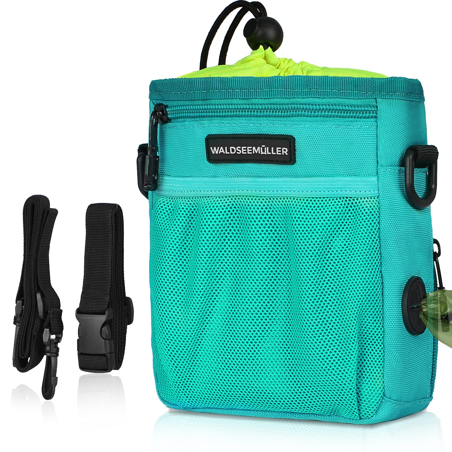 Waldseemüller Dog Treat Pouch, Dog Walking Bag Treat Pouch for Dog Training with Multiple Pockets and Built-In Poop Waste Bags Dispenser, Adjustable Belt 3 Ways to Wear, Light Green