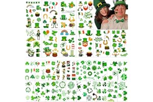 Zomme 32 Sheets 240+ PCS St Patricks Day Tattoos, Include Two Different Sizes Unique Shamrock Tattoos, St. Patrick's Day Tattoos Stickers Green Lucky Clover Temporary Tattoos for Irish Party